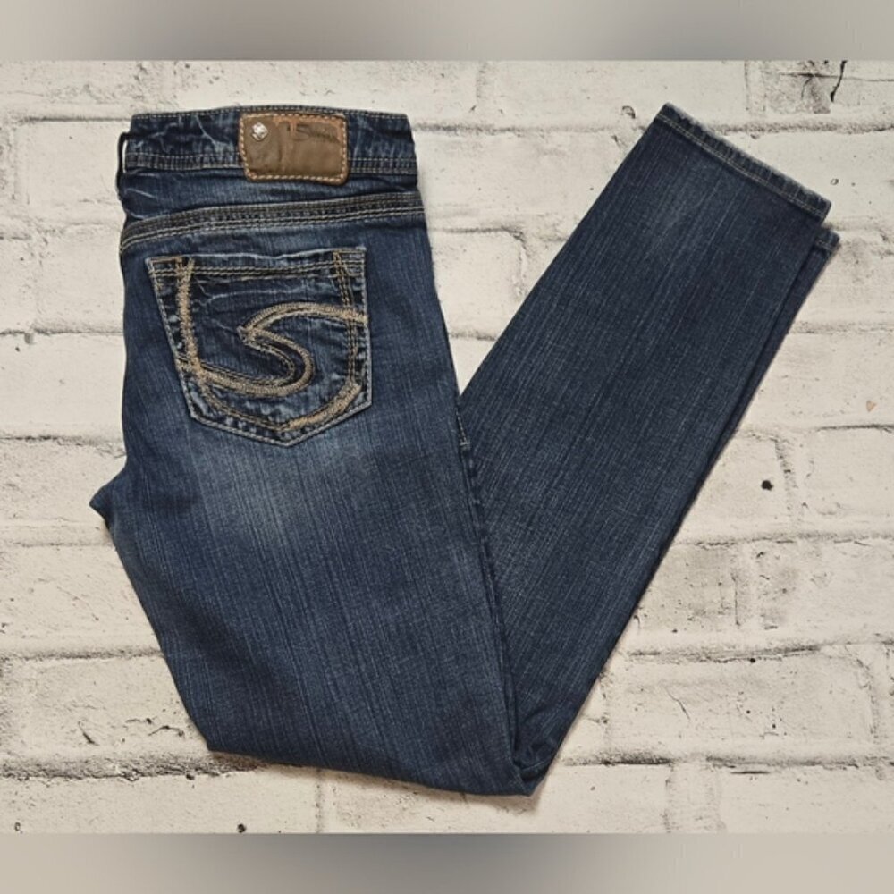Silver Aiko Dark Wash Thick Stitch Straight Leg Low Rise Jeans ~ Y2K